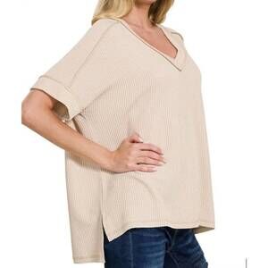 NEW ZENANA ribbed just right tee in sand beige